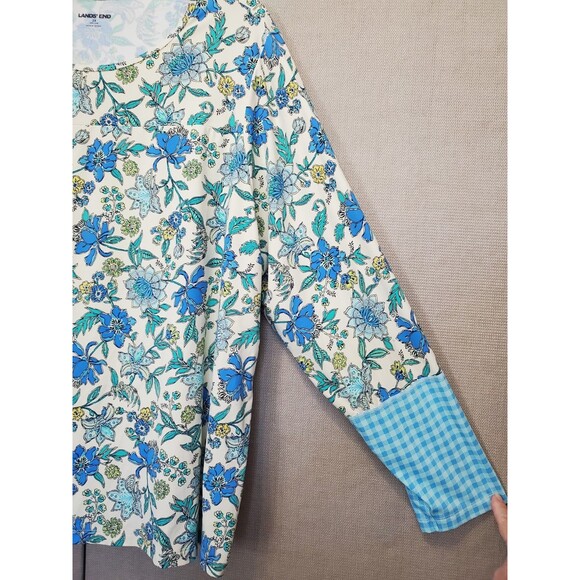 Lands' End Women's Floral Gingham Print Rash Guard Swim Tee Size 2X - Picture 2 of 6